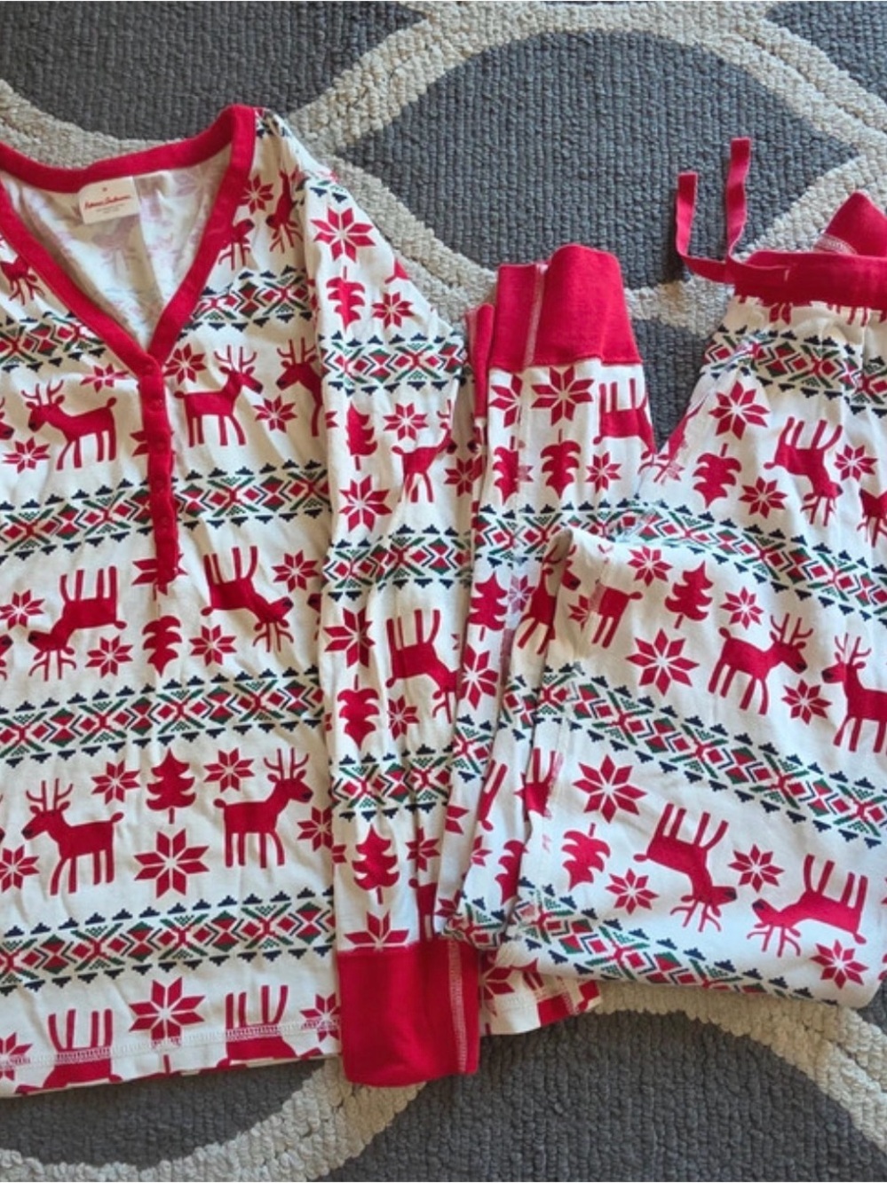 Hanna Andersson Organic Cotton Red White Reindeer Pajama Set Women Medium